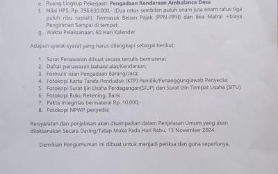 PENGUMUMAN LELANG PENGADAAN AMBULANCE DESA TAHUN 2024